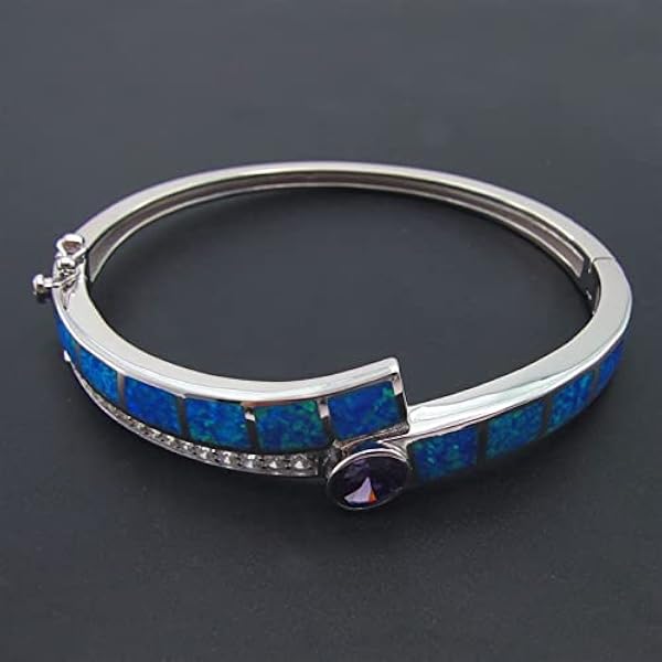 Mooie 925 Zilveren Vrouwen Sieraden Blue Opal Bangle Amethist Steen 60X67 MM binnenmaat