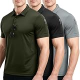 NY Threads 3 Pack Men's Polo Shirt Short Sleeves UPF 50+ Quick Dry Performance Tactical Pique Jersey...