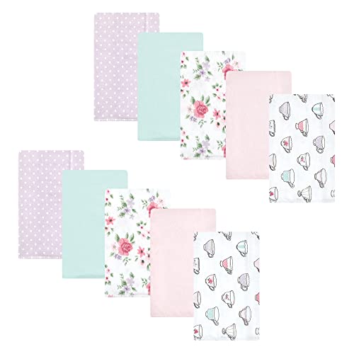 Image of Hudson Baby Unisex Baby Cotton Flannel Burp Cloths, Tea Party, One Size