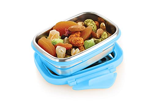 Image of STEELLOCK Smart Stainless Steel Tiffin Lunch Box 2pc Set - Airtight Leakproof Rectangle Boxes with Steel Lids - Blue - 170ml Each - Ideal for Kids & Adults, School & Office