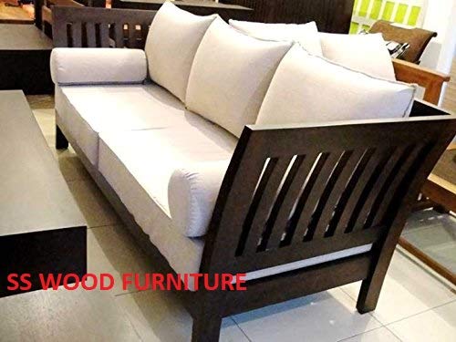 Image of Sheesham Solid Wood Curved Walnut Finish 5-Seater Sofa Set for Living Room