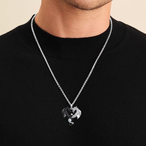 Dragon Necklace with Opal 925 Sterling Silver Two Dragon Pendant Necklace with Genuine Diamond Animal Jewelry Gift for Women Men3