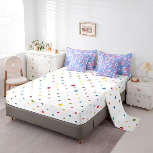 Image of Princess Bow Full Size Bed Sheets and Comforter Set | Kawaii Bow Tie 7 Piece Bedding Set Pink Bowknot Bed in a Bag, Dreamy Ribbon Bow-Tie Room Decor,Blue