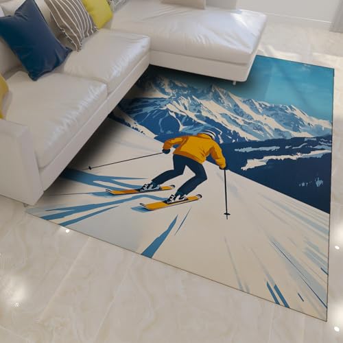 Tapis de sol lavable motif montagne enneigée 120x150 pour moquette chambre - 2