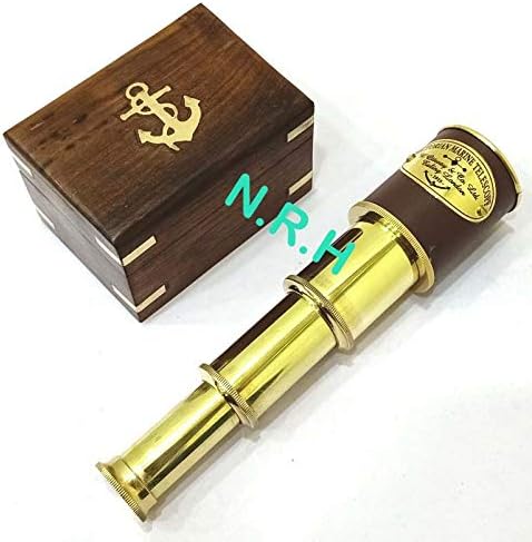 Nautical Marine Spyglass Pirate Brass Telescope with Wooden Box 8 inch