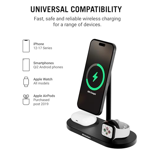 Image of DailyObjects Surge Max 3-in-1 Magnetic Wireless Charging Station - 30W | Compatible wit iPhone 12 and Above & All Qi Enabled Phones, Earbuds, Smartwatches | Fast Charging | USB Type C Port - Grey