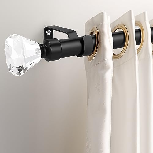 Lepushom Curtain Rod For Window 30 to 54 inch, Decorative Drapery Rod with Crystal Diamond Finials, 1 Inch Decorative Curtain Rod Set, Black, 1 Pack