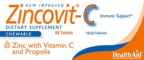 HealthAid Zincovit C Zinc + Vitamin C Lozenges with Bee Propolis - Antioxidant & Immune Support Supplement - 60 Chewable Lozenges