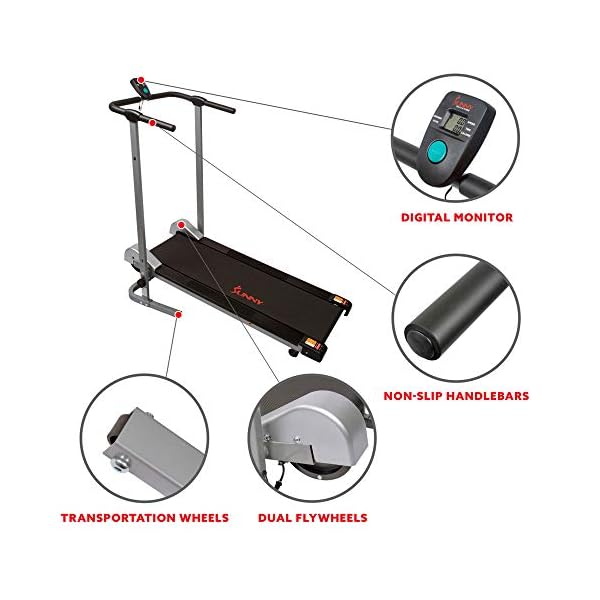 Sunny Health & Fitness SF-T1407M Foldable Manual Walking Treadmill, Gray