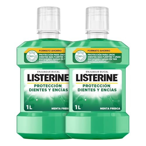 Listerine Protección Dientes y Encías (pack de 2 x 1L), enjuague bucal con flúor, colutorio bucal con 24 horas de protección, elixir bucal para un aliento fresco duradero,El embalaje puede variar.