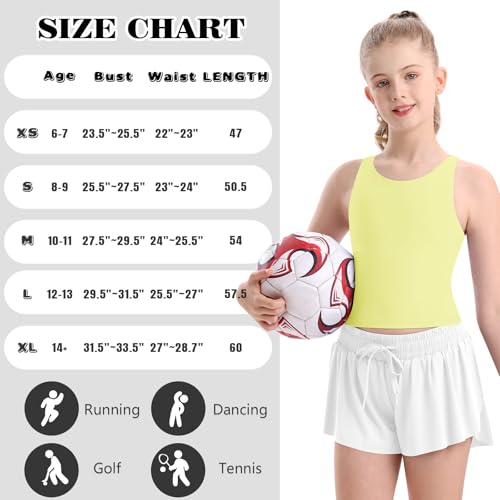 Image of DOCUMO Girls Tank Tops Double Lined Racerback Crop Tops for Kids Sleeveless Workout Tops for Dance, Yoga, Running, Sports