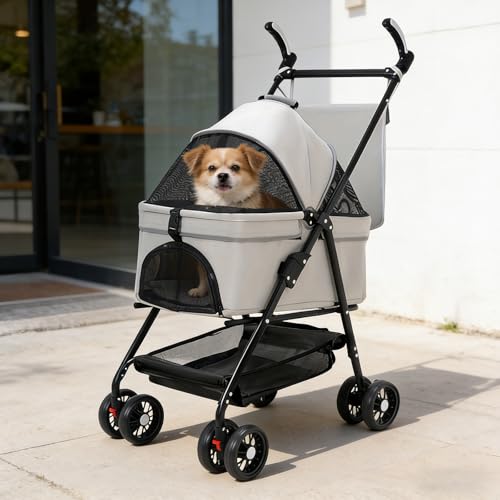 YOPOTIKA Passeggino per animali domestici fino a 20 kg, pieghevole 3 in 1, con cestino rimovibile, con ruote girevoli a 360° e finestre a rete, passeggino da jogging per cani di piccola taglia e gatti