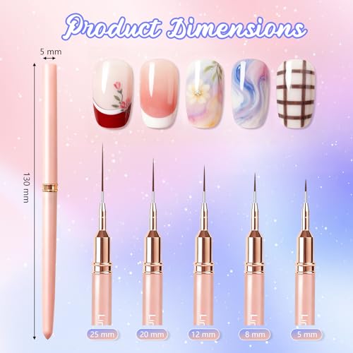 Image of Artdone Nail Art Pens And Brushes Set With Liner Paint Dotting Tools | 11PCS Black Color Nail Tools For Long Lines, Thin Details, Fine Drawing For UV Gel Polish Design Sizes 5 /8 /12 /20 /25mm