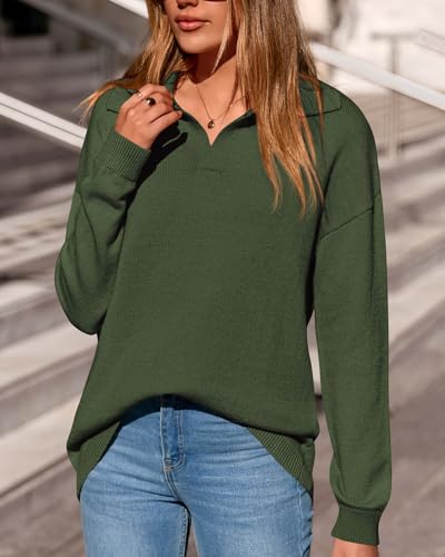 Zenlonr Womens Sweaters Fall Winter Clothes 2025 Casual Long Sleeve Lapel V Neck Knitted Pullover Jumper Tops3