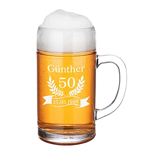 Boccale da birra con incisione a scelta, brocca misura da 1000 ml, per bevitori di birra, Oktoberfest e classico bavarese, per uomini veri, compleanno, Natale, motivo a spighe