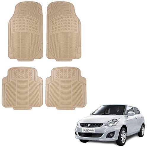 Autokaar All Weather Rubber Car Floor Mat, Anti Skid PVC Car Foot Mat for Maruti Swift Dzire (Set of 4, Beige) Washable