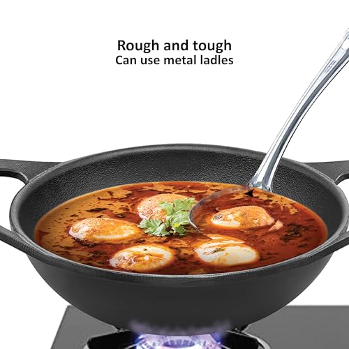 Image of Hawkins Futura 3.5 Litre Cast Iron Kadhai, Naturally Nonstick Cast Iron Kadai with Glass Lid, Cast Iron Cookware for Kitchen, Black (CIK35G)