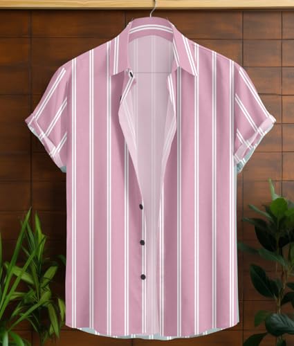 Image of Vertical Striped Short Sleeve Casual Shirt for Men, Stratchable 100% Spandex Material,Black and White