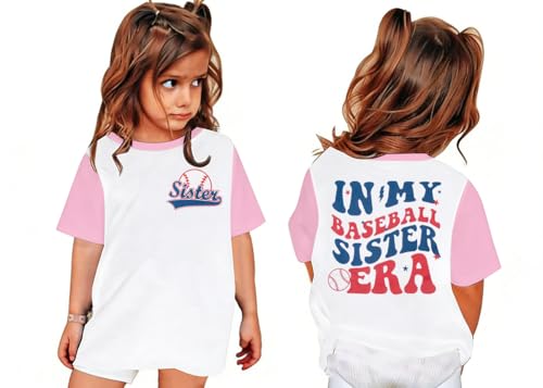 Image of FRYAID Toddler Baseball Sister Shirt Baby Girl Baseball Outfit Big Sister Shirt Birthday Girl T-Shirt Summer Cotton Tee Top