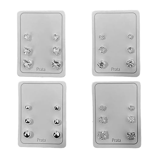 Trio Encantador: Kit com 4 Trios de Brincos Prata - Total de 12 Pares nos Tamanhos 3mm, 4mm e 5mm!