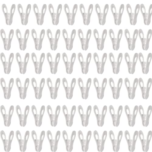 Image of LyyGuanYoo 60 Pack Plastic Hanger Clips for Hangers, Multi-Purpose Baby Clothing Clips to Fit Standard Hangers, Finger Clip for Pants Shorts, Socks, Hats, Food Chip Bags, Notes