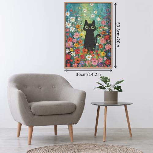Puzzles Cute Black Cat para adultos 500 piezas. Puzzles de rompecabezas de naturaleza con flores coloridas. Rompecabezas artísticos desafiantes de flores, animales y plantas miniatura 5