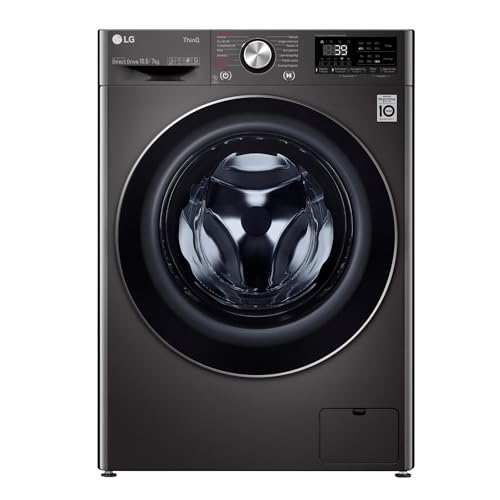 LG AI DD F4DV710H2SE Lavasciuga Slim 10.5/7 kg, 1400 giri, Serie V7, Lavatrice e Asciugatrice, Wi-Fi, TurboWash 360, Lavaggio a Vapore, Eco-Hybrid, Allergy Care, Motore Inverter Direct Drive, Nera
