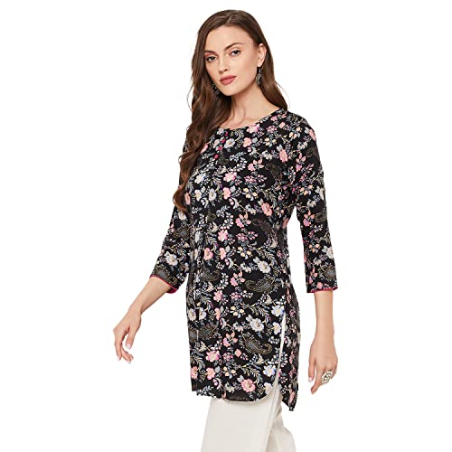 Image of Tissu Women's Green & Pink Floral Printed Kurti