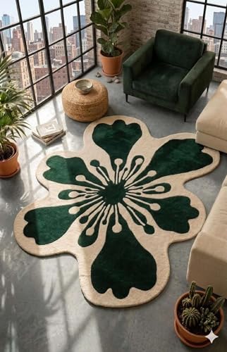 Image of Hand Tufted Irregular Area Rug 6x8 Ft Wool Carpet for Bedroom Living Room Modern Artistic Floor Cover Soft Luxury Contemporary Home Decor Accent