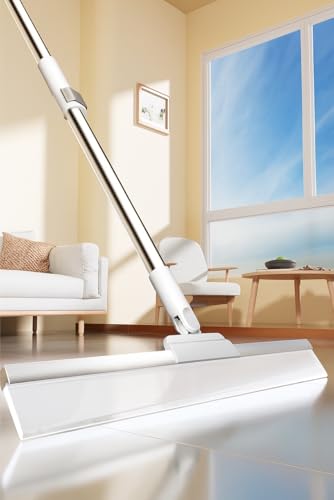 MOMENT Floor Squeegee with 95-139cm Pole Long Handle 50cm Wide Rubber Floor Wiper Broom with Swivel Head 180 for Bathroom Tile Garage Concrete Deck Shower Glass Window Cleaning (White)