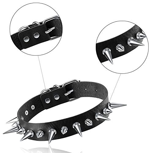 Hicarer 4 Pcs Women Men Cool Punk Choker Gothic Goth Spike Heart Shape Biker Choker PU Leather Collar Studded Rock Necklace (Black)4