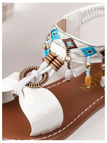 GORGLITTER Girl's Cute White Sandals Dressy Ankle Strap Sandal Open Toe Slides Flats Summer Cute Vacation Beach Sandals4