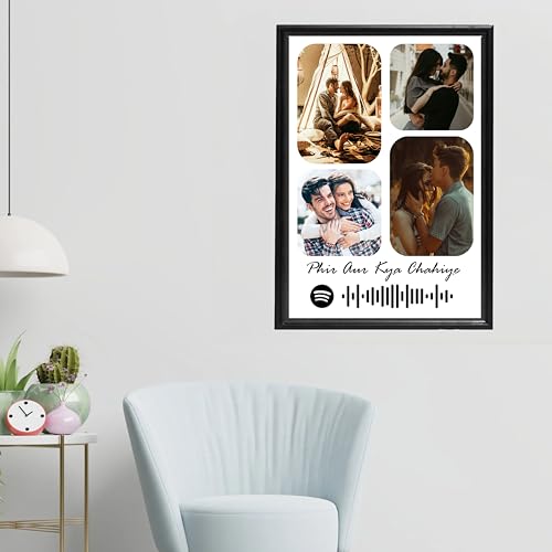 Image of 16X24 Inches Big Size Wood Wall Mount Rectangular Photo Frame With Photo Upload-Spotify Photo Frame With Scan Able Code With Your Image For Anniversary,Birthday,Gifts-4 Images,Black