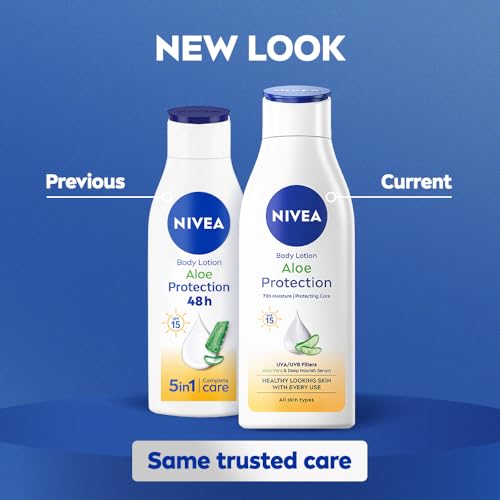 Image of NIVEA Aloe Protection Body Lotion 200 ml | With Hyaluronic Acid & 72Hr Hydration | SPF 15 | Aloe Vera Extracts | Deep Moisture Serum | For Men & Women | All Skin Types