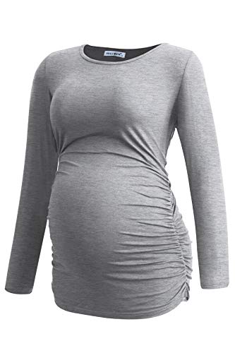 Smallshow XMSBL0009-AG-BK-LGY-M Women'S Maternity Shirts Long Sleeve Pregnancy Clothes Tops 3-Pack Medium Army Green-Black-Light Grey thumb #3
