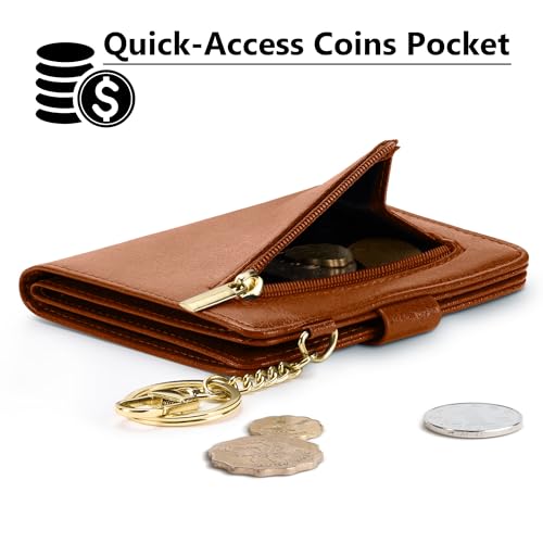 Image of Airkit Small Wallet Women RFID, PU Leather Card Holder with Keychain | Slim Compact Zipper Coin Purse for Ladies, Travel Holiday Gifts for Mom, Cute Mini Bifold Wallets