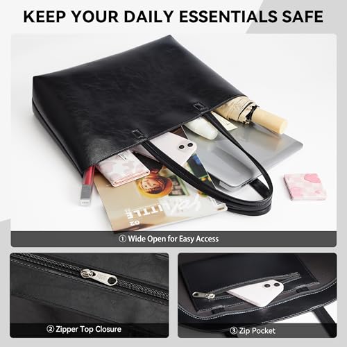 Image of KALIDI Tote Bag Zipper Shoulder Bag Faux Leather Purses Satchel for Women Casual Handbag Work Dating College