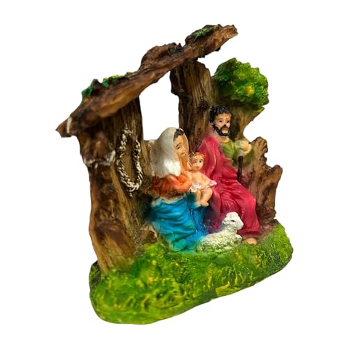 Image of KariGhar Crib House Set Nativity Set Holy Family Statue with Sheep Catholic Idol Perfect for Altar, Housewarming, Gifting and Decoration,