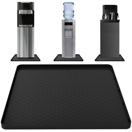 Image of Water Cooler Mat - (22 inch x 19 inch) Non-Slip Water Cooler Mat with Raised Edge for Foor Protector, Under Water Dispenser Mat Used for Bedrooms, Kitchens,Offices, Bars (Black)