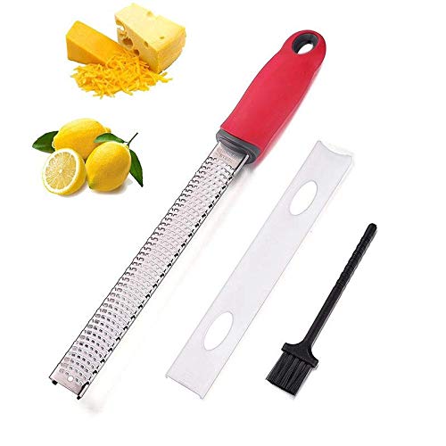 Lemon Zester, Cheese Grater, 304 Premium Stainless Steel zester grater set - For Parmesan Cheese, Citrus, Lemon, Lime, Ginger, Garlic, Nutmeg, Cheese, Chocolate, Coconut, Dishwasher Safe (red)