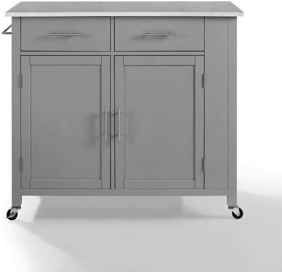 Kitchen Island Rectangle Stainless Steel Top FullSize Gray