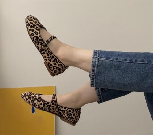 Women's Fashion Leopard Print Flats Buckle Strap Mary Jane Flats Ballerina Shoes Drese Shoes Round Toe Outdoor Casual Slip On Shoes for Women3
