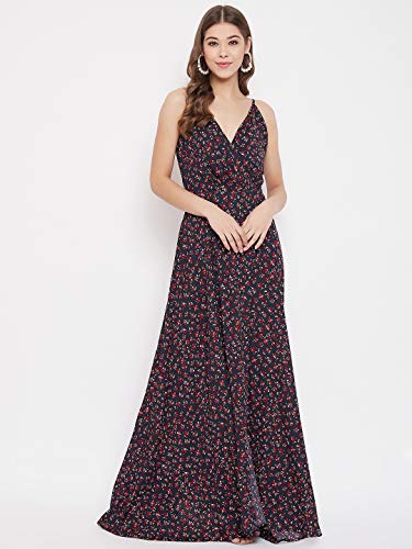 Image of Berrylush Red Solid V Neck Maxi Dress