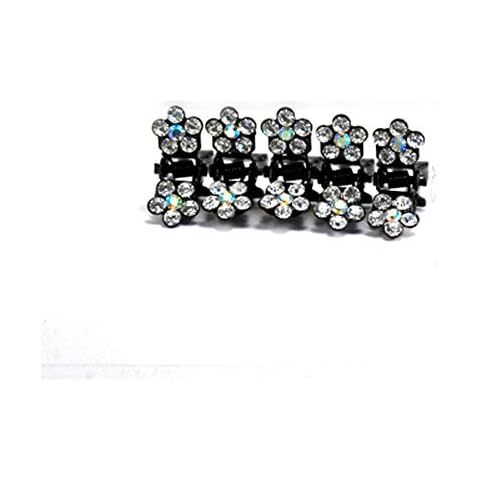 Small Decorative Hair Jaw Clips Mini Petals Rhinestone Crystal Hair Claw Clips, Set of 5, White Cover