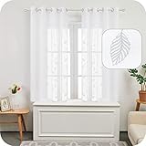 Amazon Brand - Umi Cortinas Salon Translucidas de Dibujos Hojas con Ollaos 2 Piezas 140x180cm Blanco