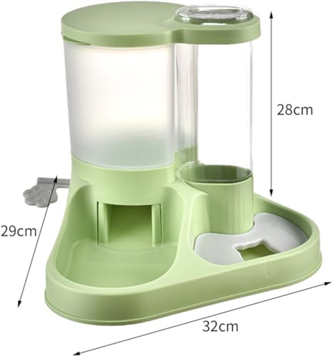 Image of Dog Bowl, 2 in 1 Automatic Cat Food and Water Bowl Set with Water Dispenser and Stainless Steel Bowl for Cats and Small Dogs Automatic Water Feeder Water Drinker (Green)