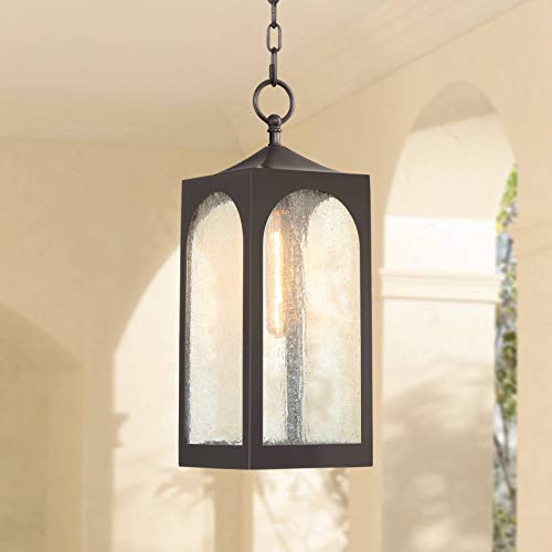Tyne Modern Farmhouse Outdoor Hanging Light Bronze Metal 16 1/2 Clear Seedy Glass Lantern for Exterior House Porch Patio Outside Deck Garage Front Door Garden Home Roof Gazebo - Possini Euro Design
