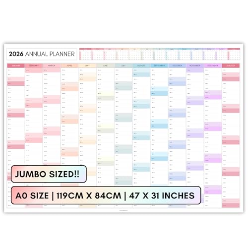 2026 Planificador Mensual Gigante de Pared, A0 119 cm x 84 cm | IMPRESIÓN GIGANTE DOBLE LADO, Calendario de Pared Arcoíris 2026, Planificador Anual, Vista Completa del Año | Organizador para Oficina