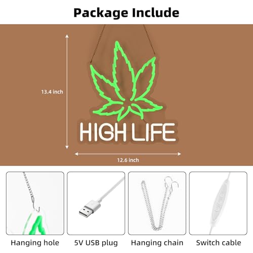 Image of Weed Neon Sign, USB Powered Weed Decor for Wall, Marijuana Light Cannabis Wall Art Signs Suitable for 420 Friendly Room Decor, Bar, Game Room, Party