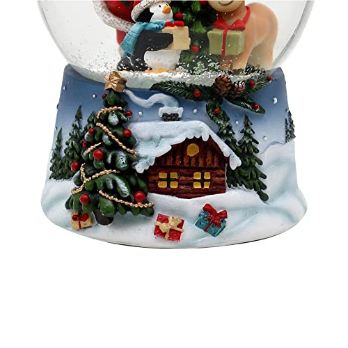 Dekohelden24 Sneeuwbol Santa met rendier en pinguïn blauwe sokkel met Kerstmis winterlandschap en speelwerk, melodie: White Christmas - Afbeelding 4